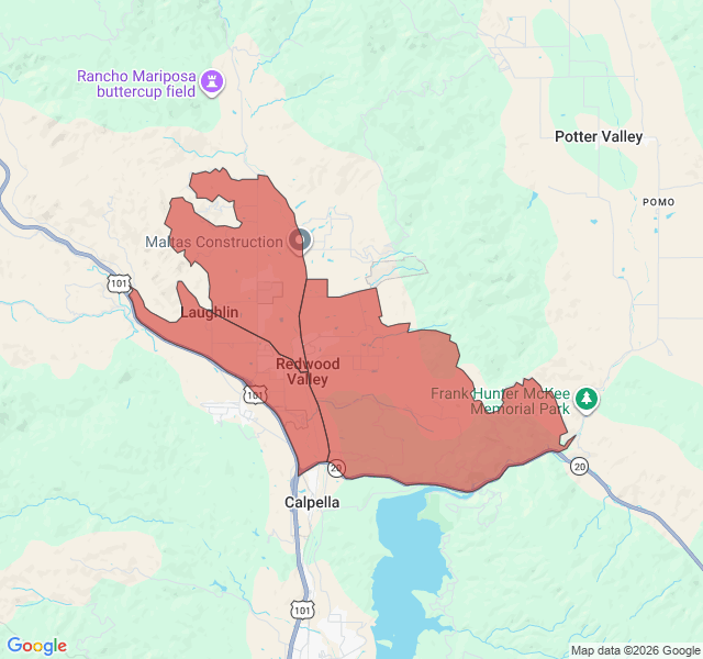 Map of septic coverage in Redwood Valley, CA