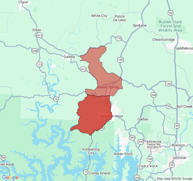 Map of septic coverage in Reeds Spring, MO