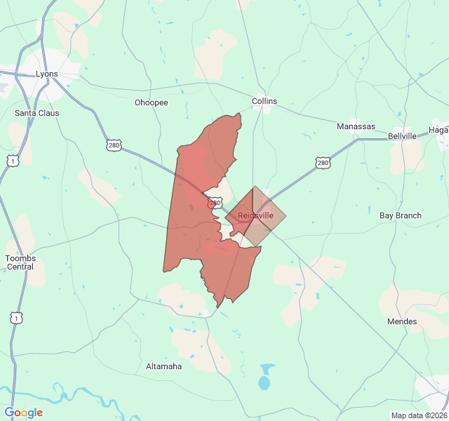 Map of septic coverage in Reidsville, GA