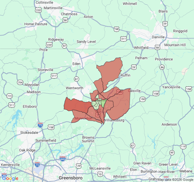 Map of septic coverage in Reidsville, NC