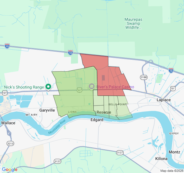 Map of septic coverage in Reserve, LA