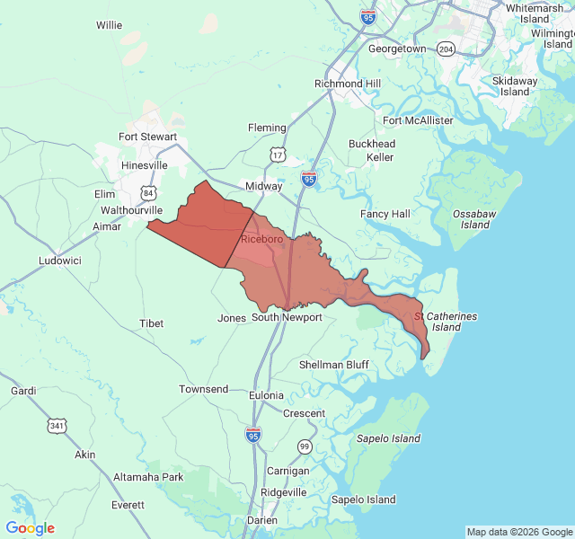 Map of septic coverage in Riceboro, GA