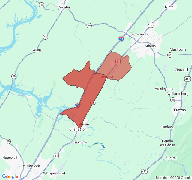 Map of septic coverage in Riceville, TN