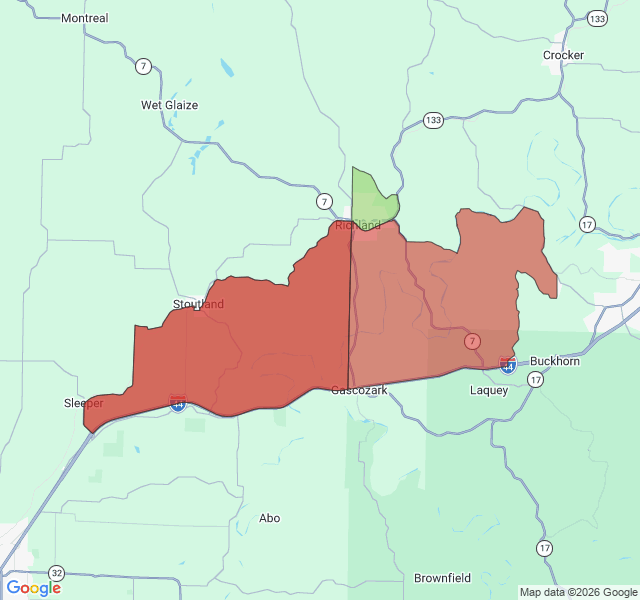 Map of septic coverage in Richland, MO
