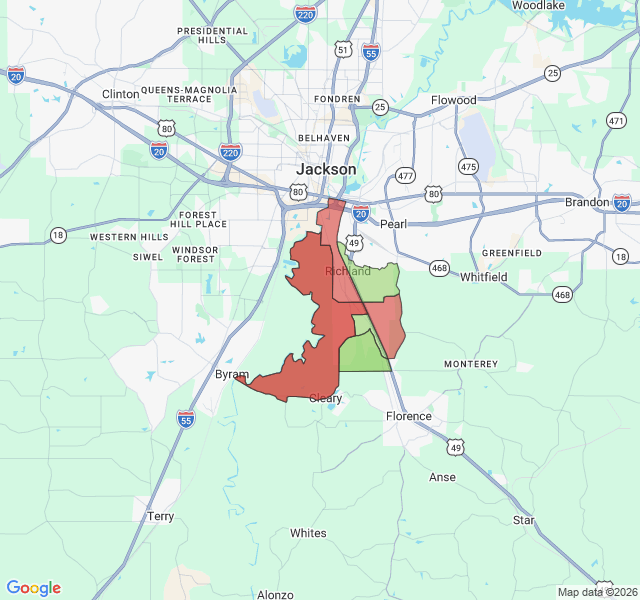 Map of septic coverage in Richland, MS