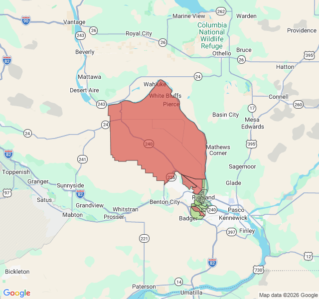 Map of septic coverage in Richland, WA