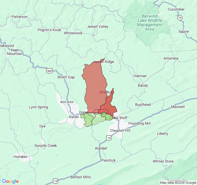 Map of septic coverage in Richlands, VA