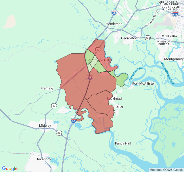 Map of septic coverage in Richmond Hill, GA