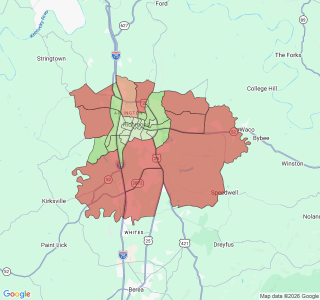 Map of septic coverage in Richmond, KY