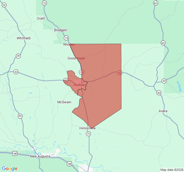Map of septic coverage in Richton, MS