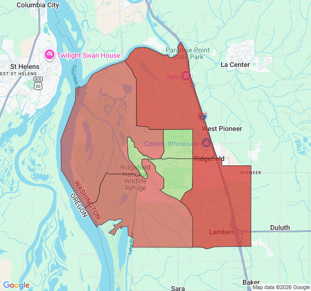 Map of septic coverage in Ridgefield, WA