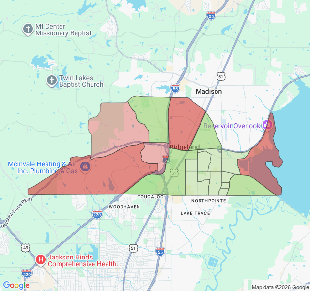 Map of septic coverage in Ridgeland, MS