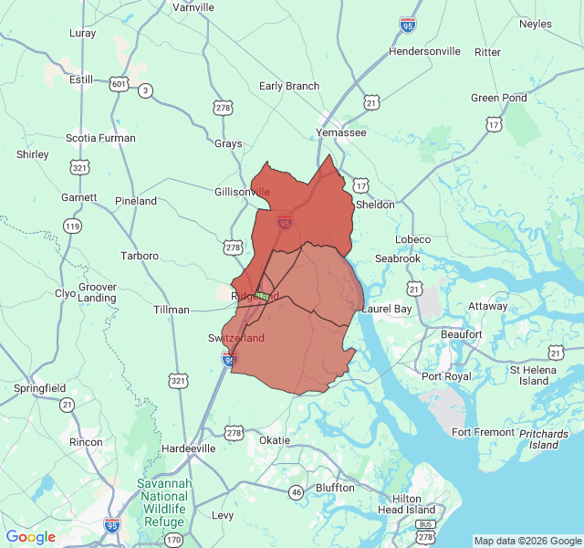 Map of septic coverage in Ridgeland, SC