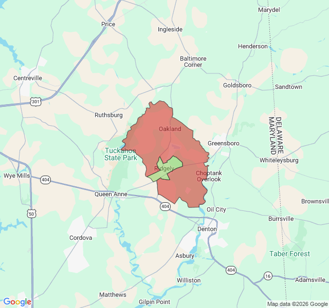 Map of septic coverage in Ridgely, MD