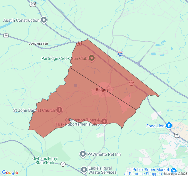 Map of septic coverage in Ridgeville, SC