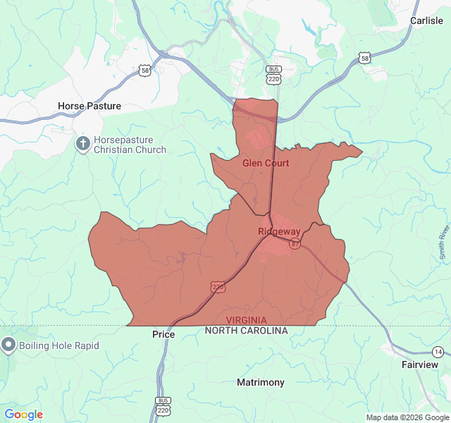 Map of septic coverage in Ridgeway, VA