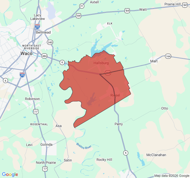 Map of septic coverage in Riesel, TX
