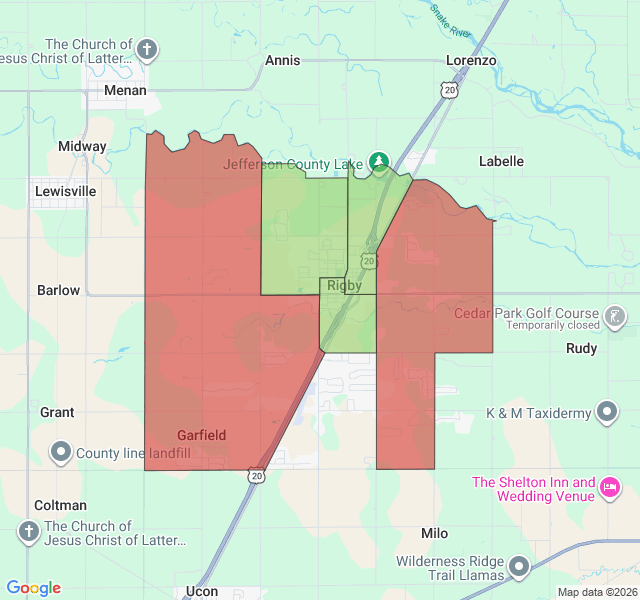 Map of septic coverage in Rigby, ID