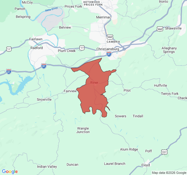 Map of septic coverage in Riner, VA