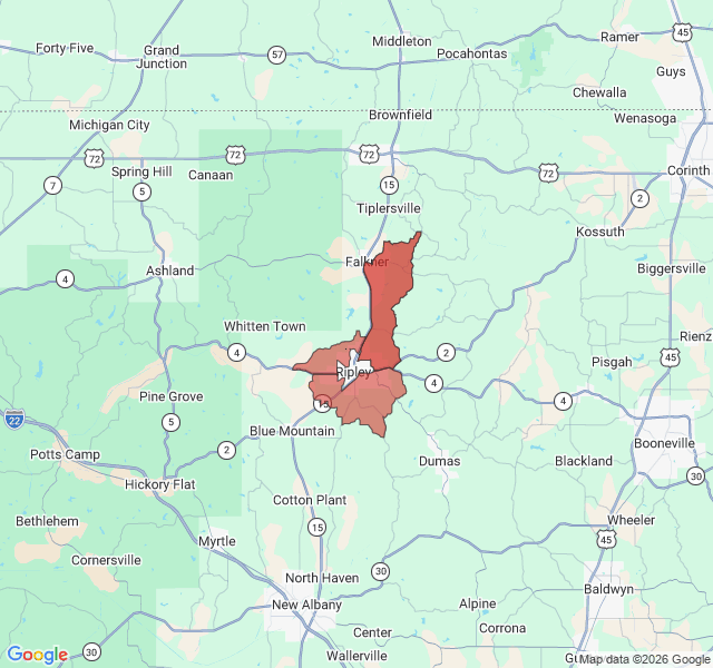 Map of septic coverage in Ripley, MS