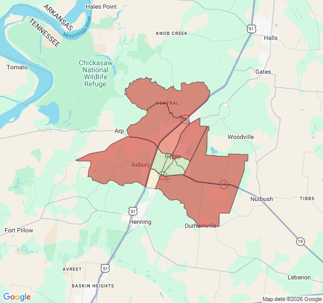 Map of septic coverage in Ripley, TN