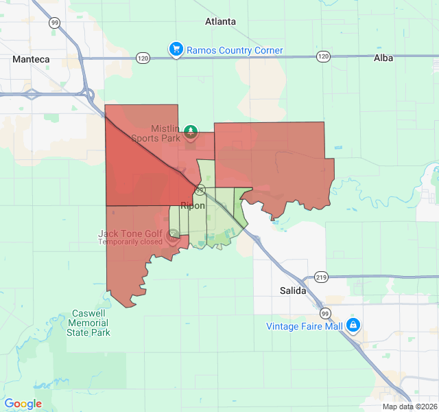 Map of septic coverage in Ripon, CA