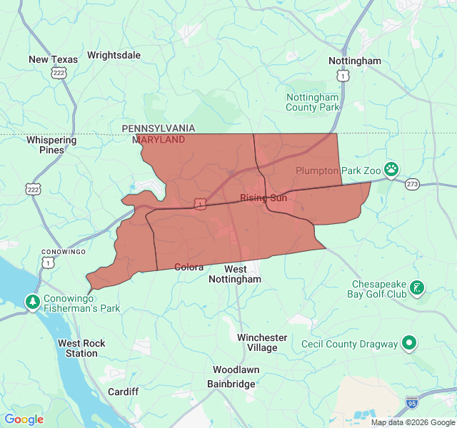 Map of septic coverage in Rising Sun, MD