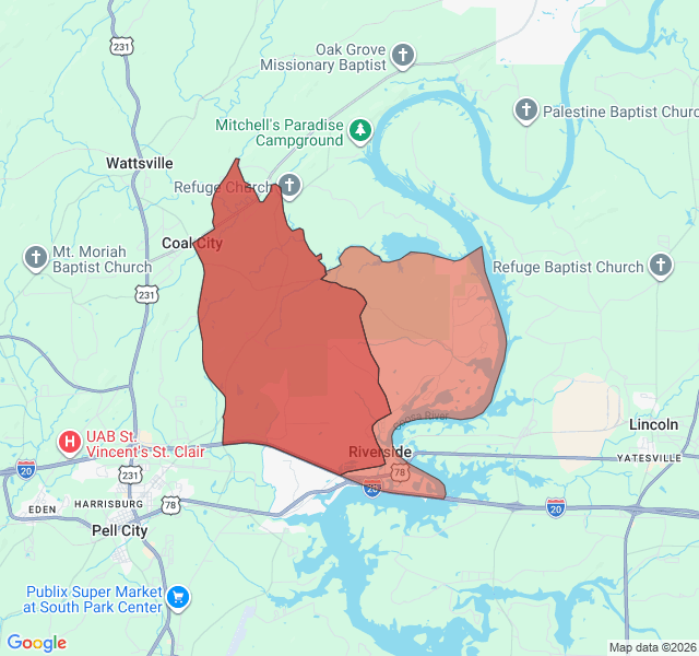 Map of septic coverage in Riverside, AL