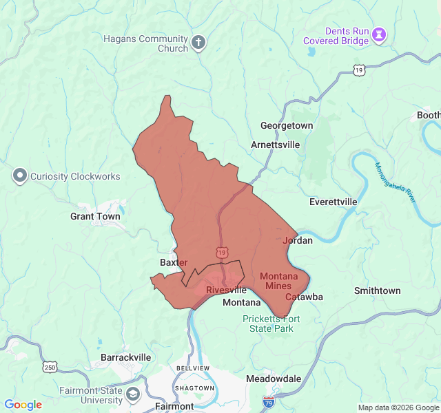 Map of septic coverage in Rivesville, WV