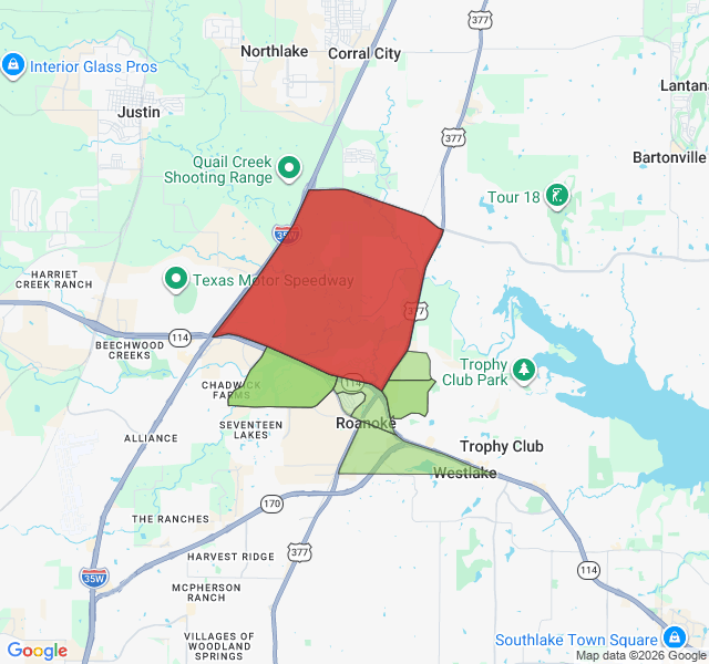 Map of septic coverage in Roanoke, TX