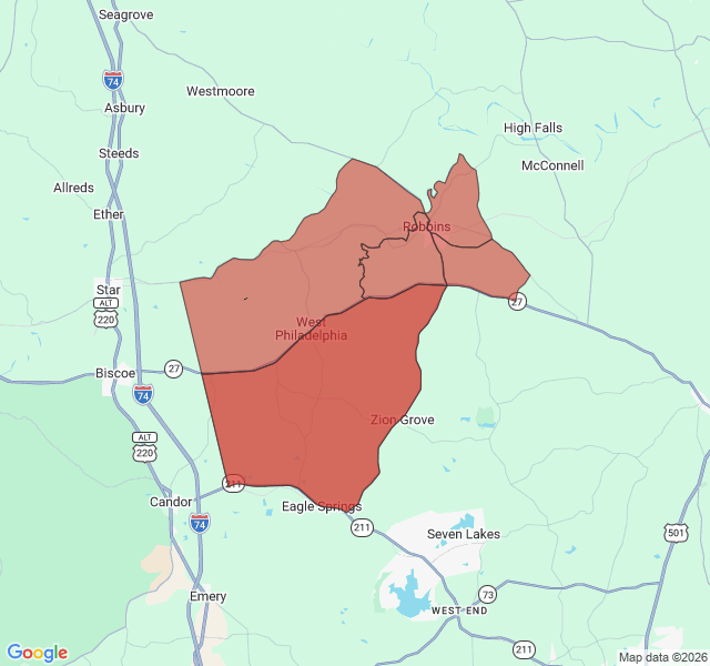 Map of septic coverage in Robbins, NC