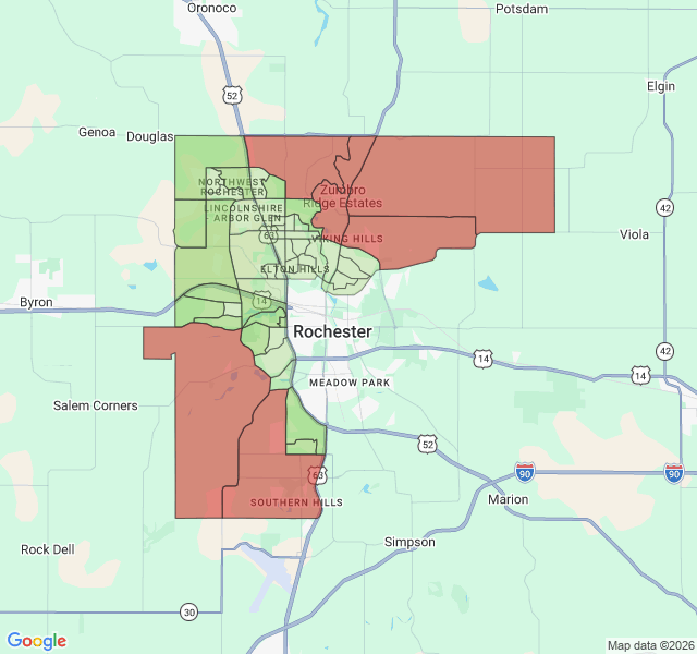Map of septic coverage in Rochester, MN
