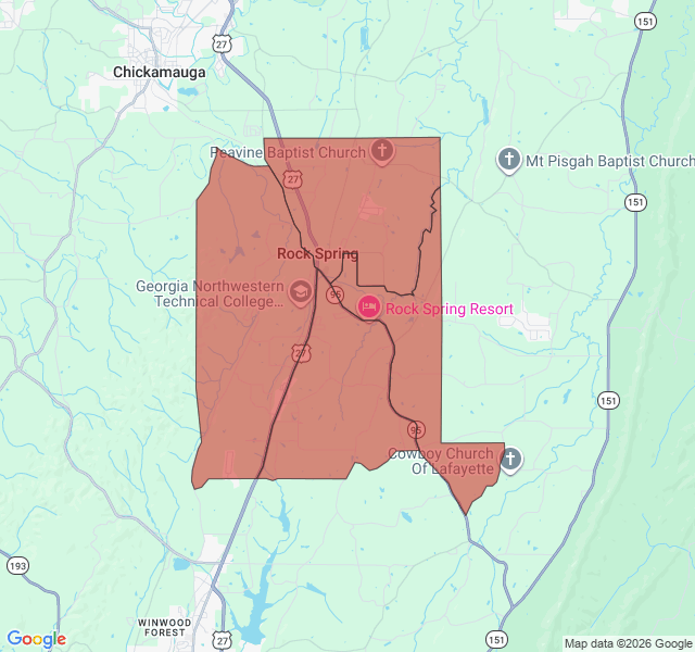 Map of septic coverage in Rock Spring, GA