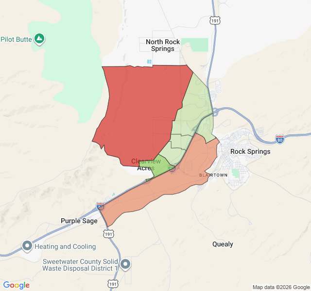 Map of septic coverage in Rock Springs, WY