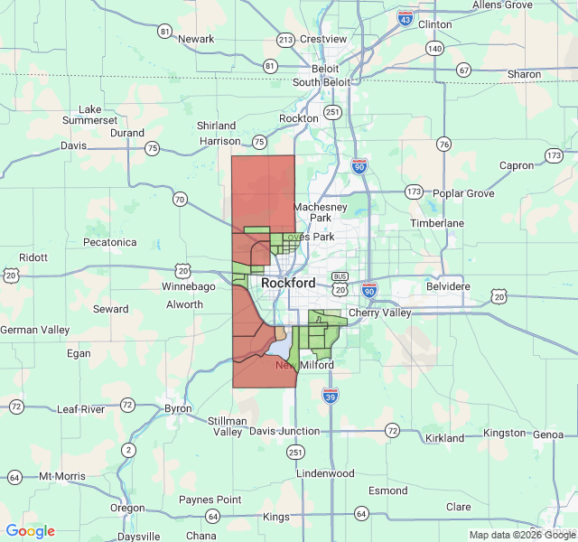Map of septic coverage in Rockford, IL