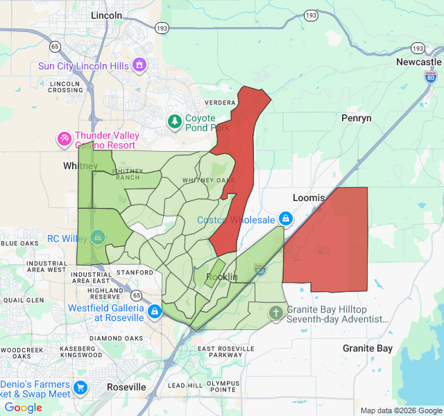 Map of septic coverage in Rocklin, CA
