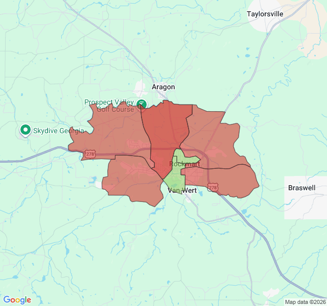 Map of septic coverage in Rockmart, GA