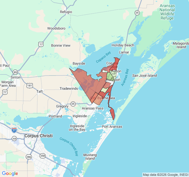 Map of septic coverage in Rockport, TX