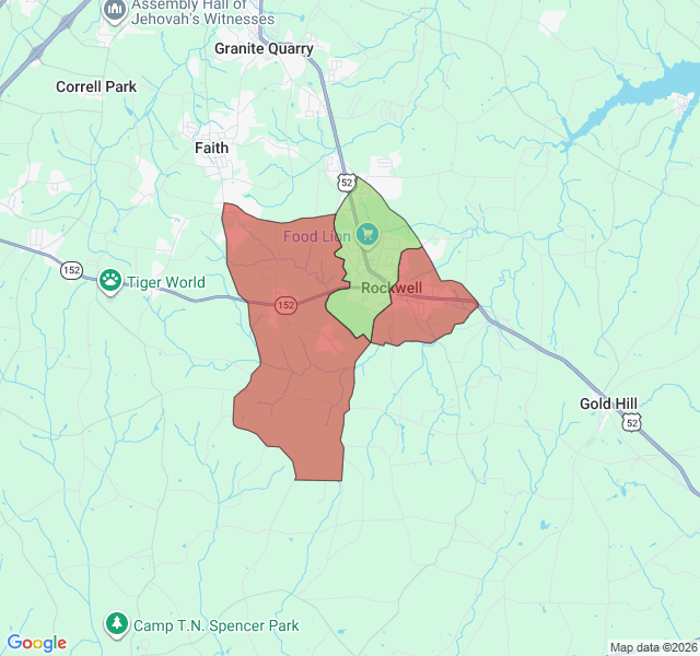 Map of septic coverage in Rockwell, NC