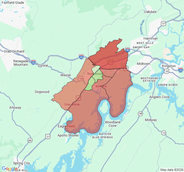 Map of septic coverage in Rockwood, TN