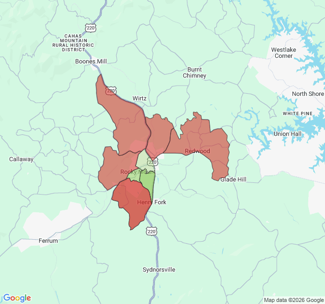 Map of septic coverage in Rocky Mount, VA