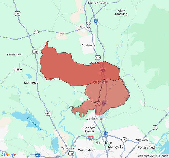 Map of septic coverage in Rocky Point, NC