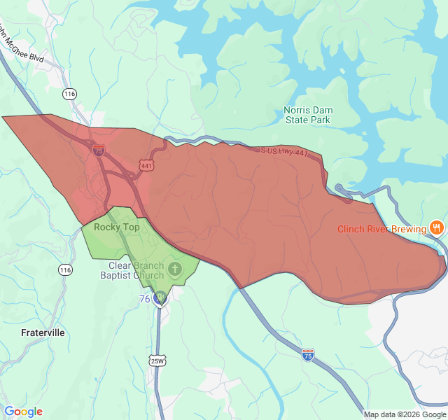 Map of septic coverage in Rocky Top, TN