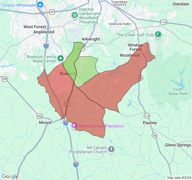Map of septic coverage in Roebuck, SC