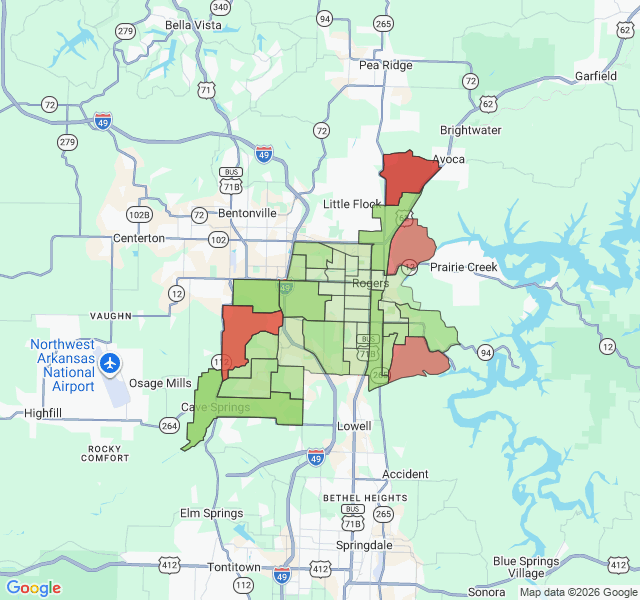 Map of septic coverage in Rogers, AR