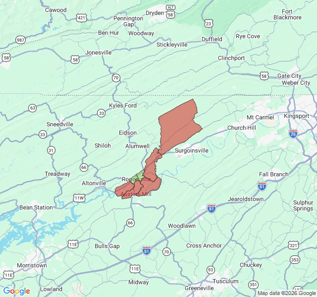 Map of septic coverage in Rogersville, TN