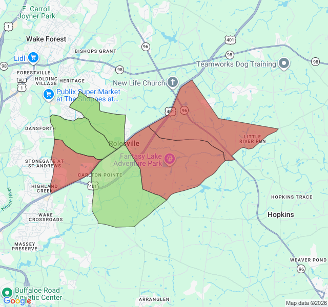 Map of septic coverage in Rolesville, NC
