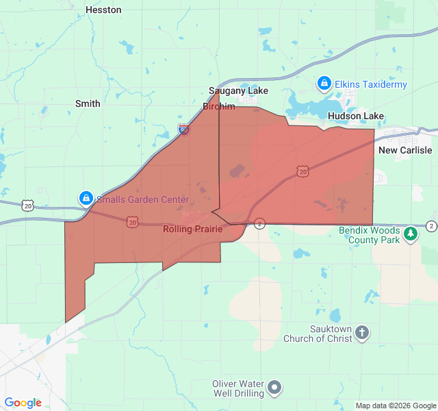 Map of septic coverage in Rolling Prairie, IN