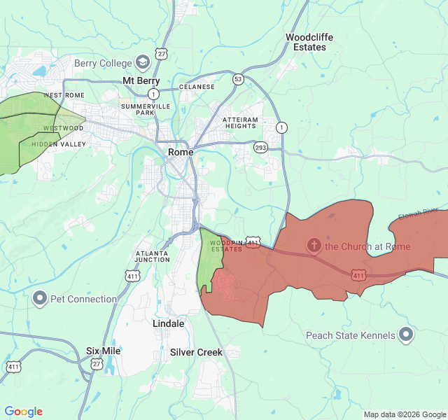 Map of septic coverage in Rome, GA