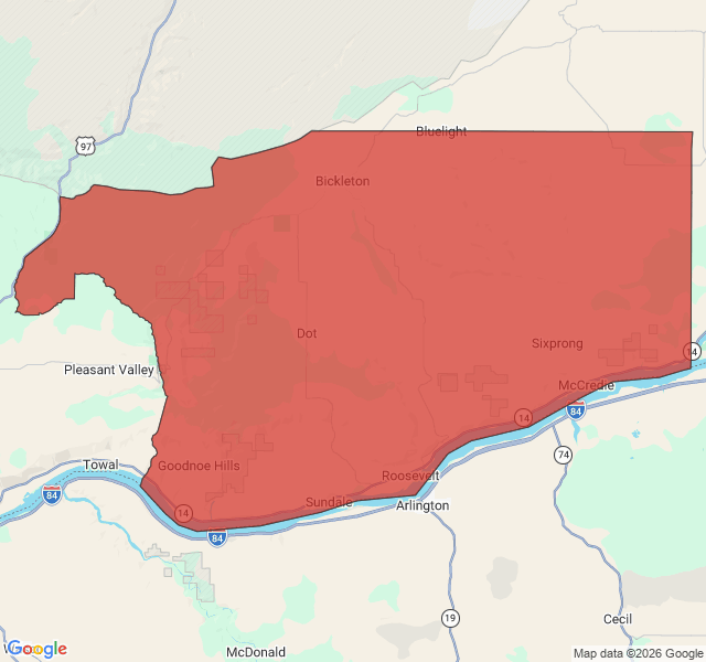 Map of septic coverage in Roosevelt, WA